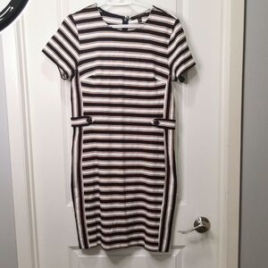 Banana Republic Black and Cream Striped Midi Dress